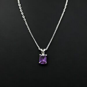 Vintage Avon Faux Purple Amethyst Pendant Necklace Silver Chain and Extender